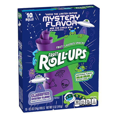 Fruit Roll-Ups Mystery and Solar Melon flavors, front of pack