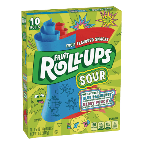 Fruit Roll-Ups Sour flavor, 10 rolls, front of pack